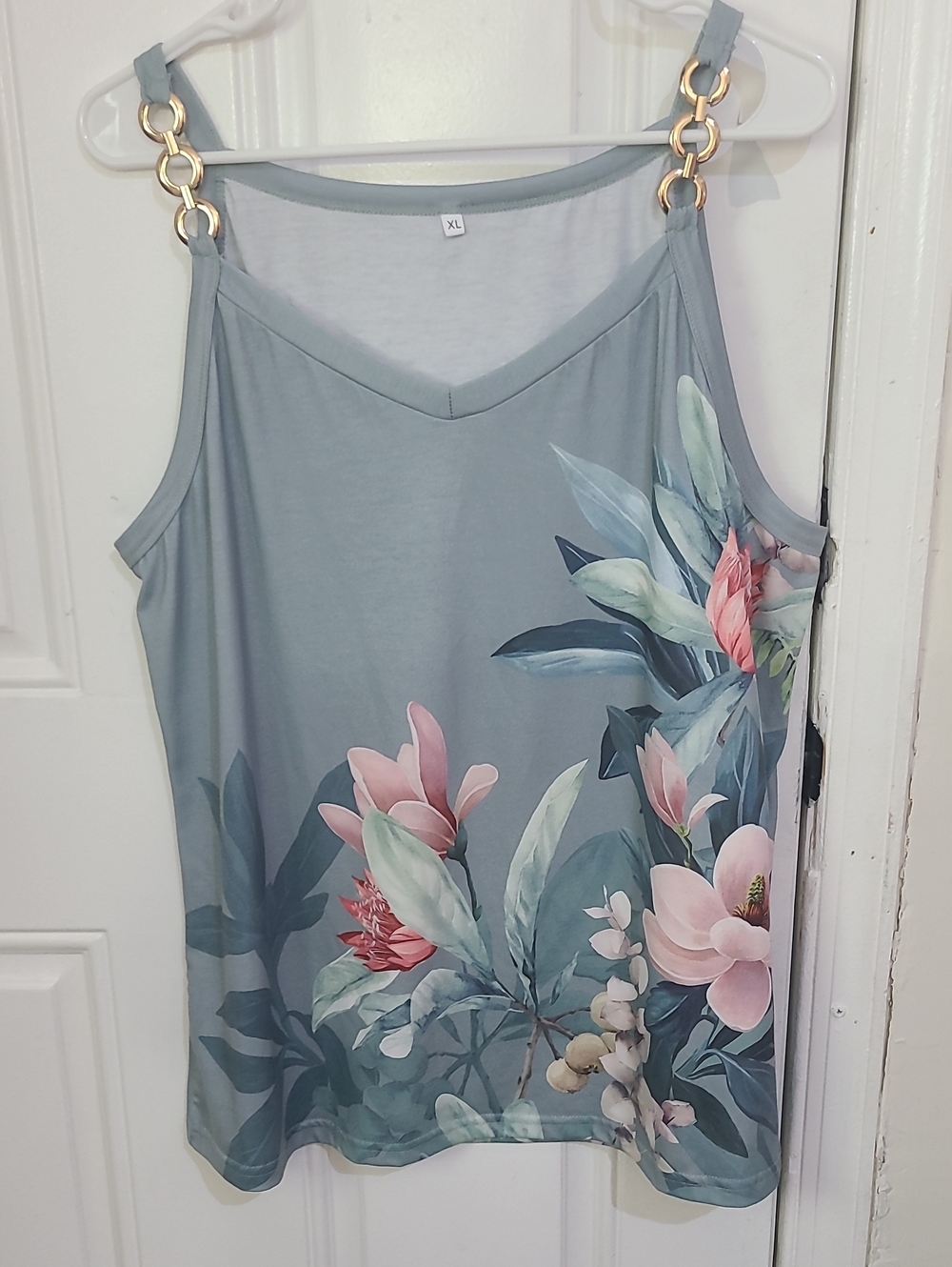 Slate Blue Floral Chain-Strap Camisole